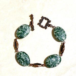 2/$20, Rustic Natural Green Matte Agate Gemstone Bracelet, Copper Chain